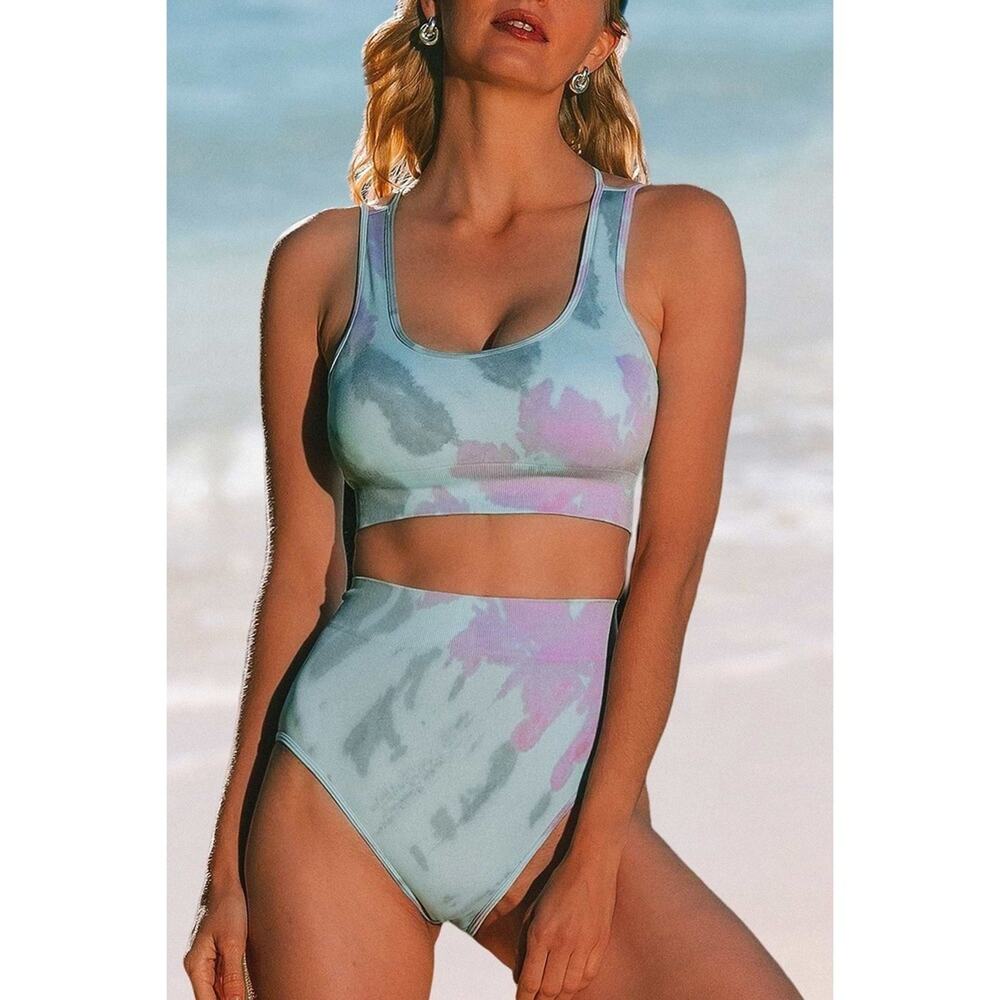 NEW CUPSHE Seamless Tie Dye Bikini Bralette & High-Waisted Bottoms Set SIZE XL